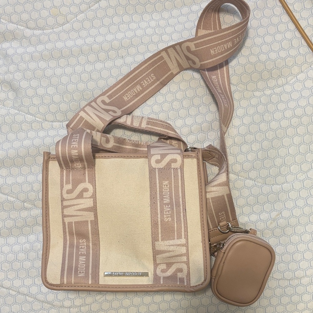Steve Madden Beige and Brown Messenger Bag